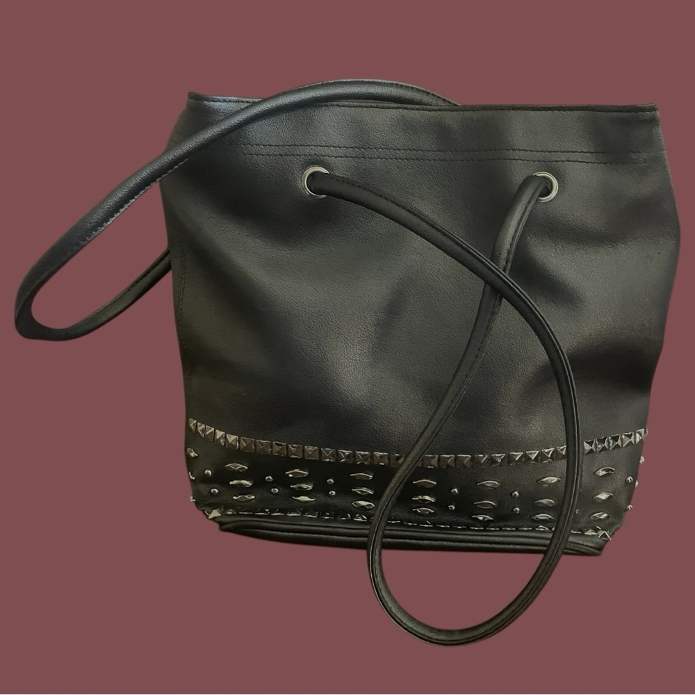 Dark Gray Leather Studded Tote Bag Purse With A Touch Of Glamour! By M.C. EXC!